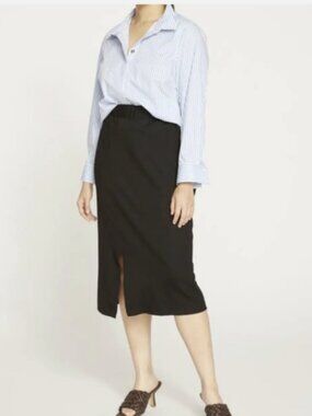 Universal Standard Black Desk To Dinner Midi Slit Front Stretch Skirt 2XS 6-8